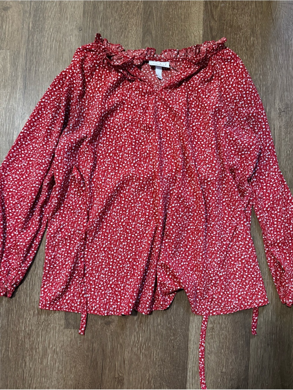 Isabel Maternity by Ingrid & Isabel Red Floral Ruffle Tie Blouse Long Sleeve L
